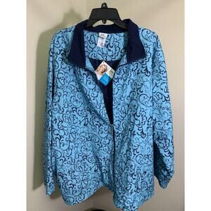 JMS Just My Size Jacket Size 4x Blue Turquoise Full Zip Long Sleeve Floral